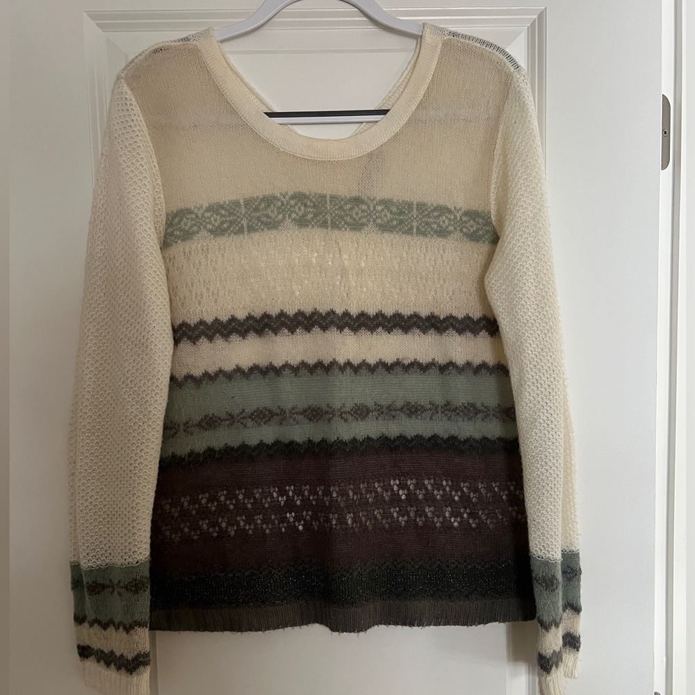 Hinge Cream and Green Patterned Sweater